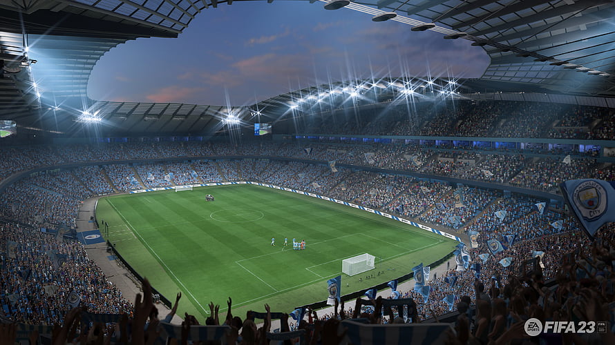 FIFA 23 Manchester City Stadium Night Match Scene HD wallpaper