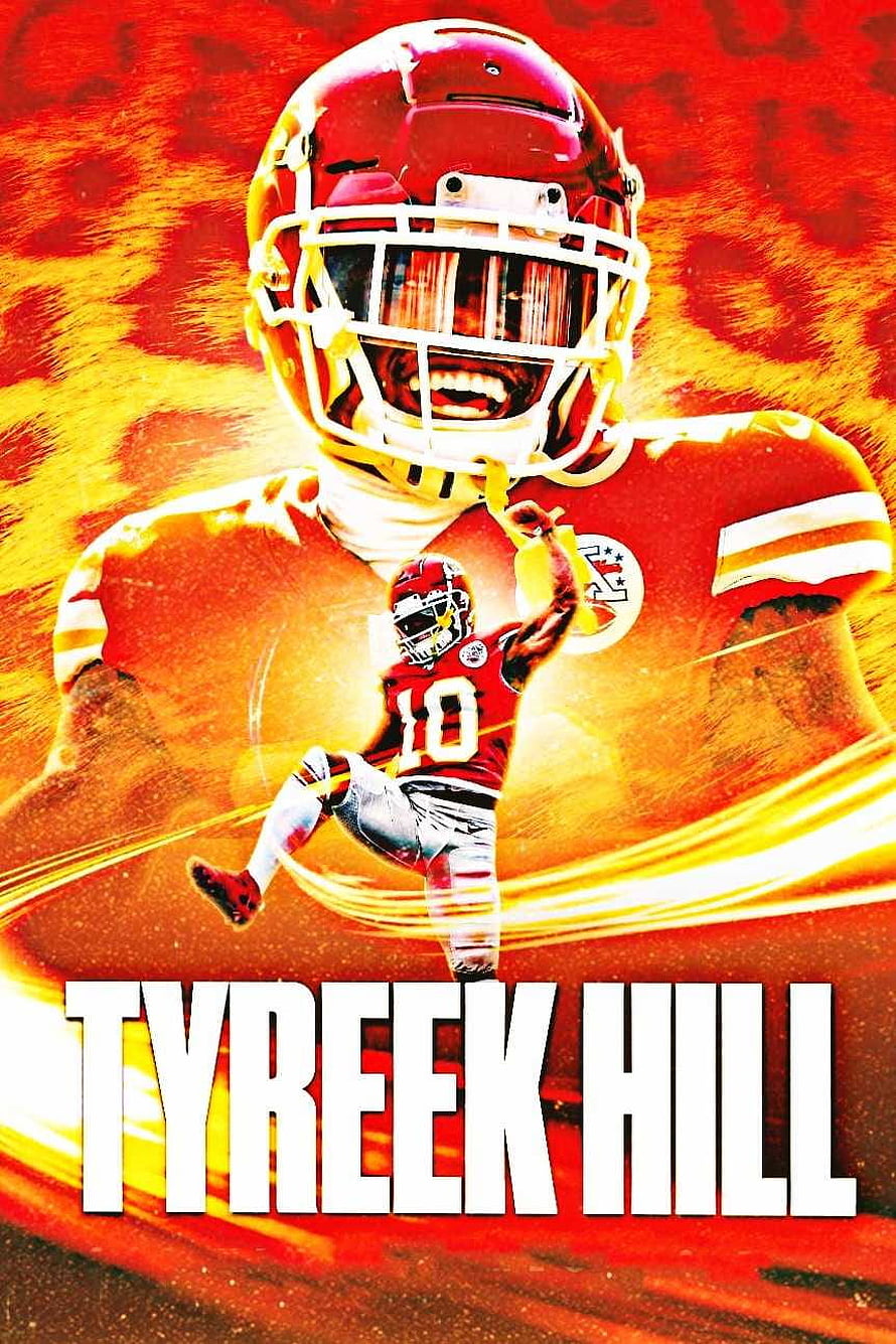 Tyreek Hill Miami Dolphins Dynamic Action Poster with Fiery Red and Gold Background HD phone wallpaper