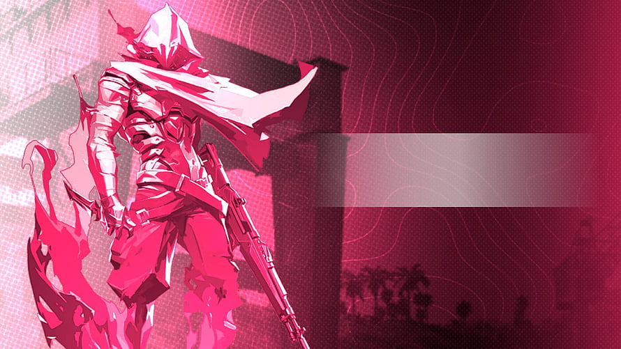 Red Hooded Assassin Character With Rifle And Fire Effects In Pink Digital Art Style HD wallpaper