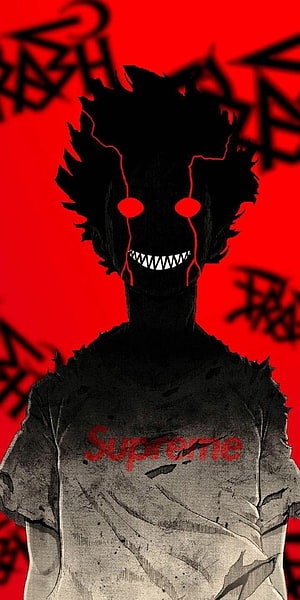 Supreme Brand Logo on Torn Shirt with Dark Silhouette Character and Red Background HD phone wallpaper