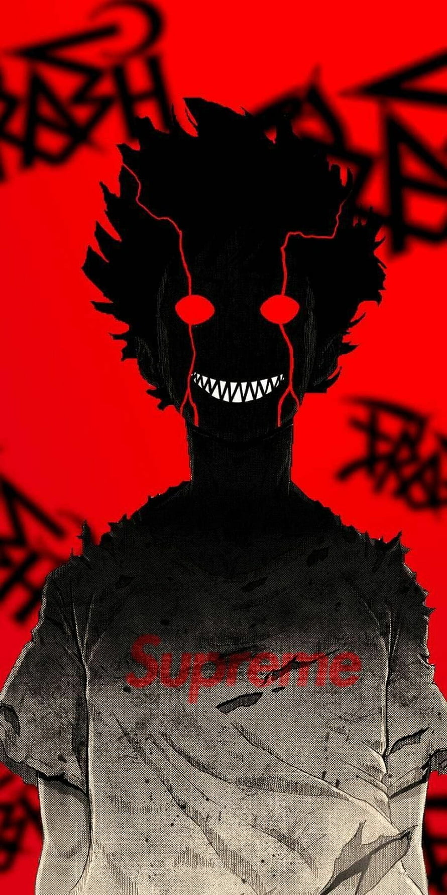Supreme Brand Logo on Torn Shirt with Dark Silhouette Character and Red Background HD phone wallpaper