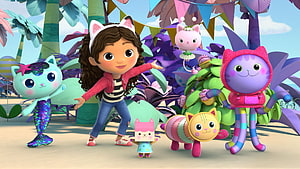 Gabby's Dollhouse 3D Animation Scene Featuring Gabby and Her Cat Friends in a Vibrant Garden HD wallpaper