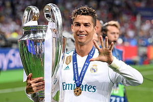 Cristiano Ronaldo Celebrating With The Champions League Trophy In Real Madrid Kit HD wallpaper