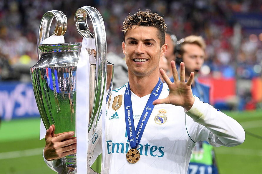 Cristiano Ronaldo Celebrating With The Champions League Trophy In Real Madrid Kit HD wallpaper