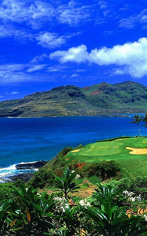 Coastal Golf Course Scenery with Lush Green Fairways and Ocean View HD phone wallpaper