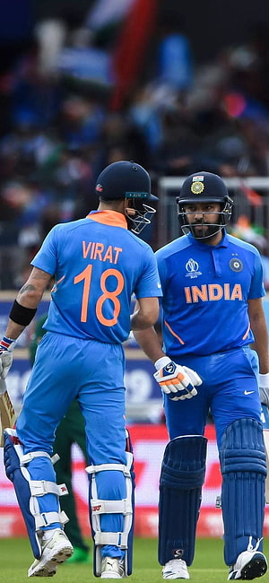Virat Kohli and Rohit Sharma in Indian Cricket Team Blue Jerseys HD phone wallpaper
