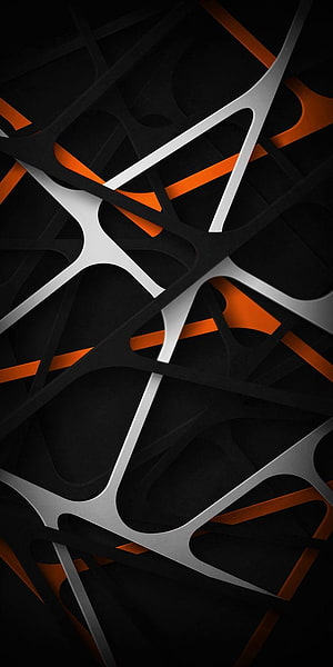 Abstract Geometric Interlocking Shapes in Black, Silver, and Orange HD phone wallpaper