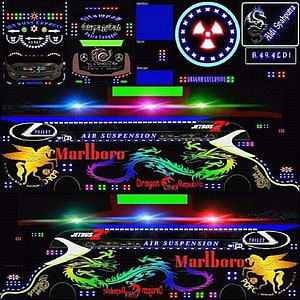 Custom Neon Bus Decal Design Featuring Dragon, Marlboro, and Air Suspension Graphics HD phone wallpaper
