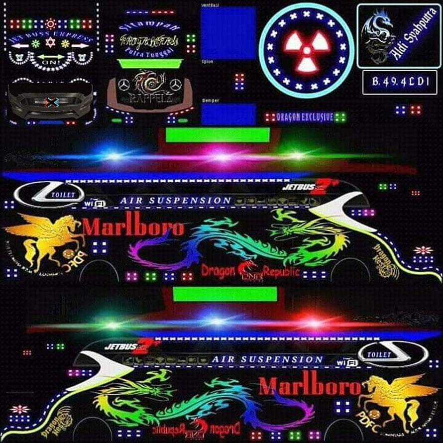 Custom Neon Bus Decal Design Featuring Dragon, Marlboro, and Air Suspension Graphics HD phone wallpaper