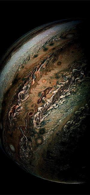 Jupiter Close-Up: Swirling Cloud Bands and Turbulent Storms in Deep Space HD phone wallpaper