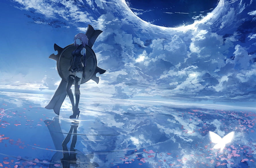 Mash Kyrielight from Fate Grand Order Standing in Ethereal Water with Shield HD wallpaper