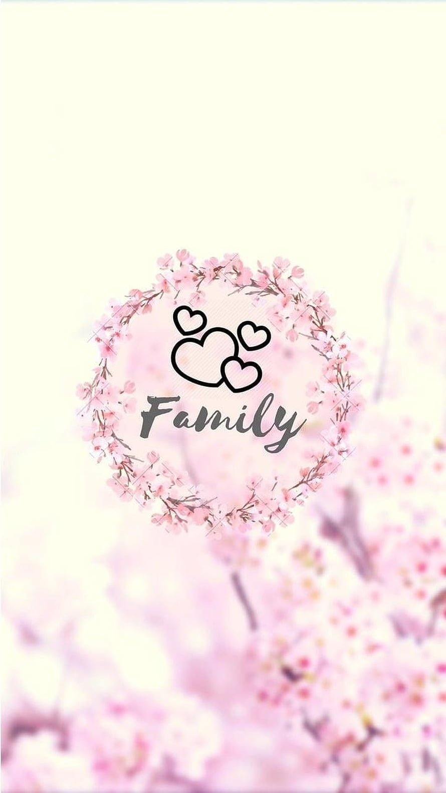 Pink Cherry Blossom Wreath With Family Hearts Quote HD phone wallpaper