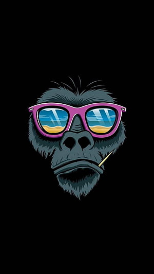 Cool Gorilla Wearing Pink Sunglasses With Beach Reflections On Black Background HD phone wallpaper