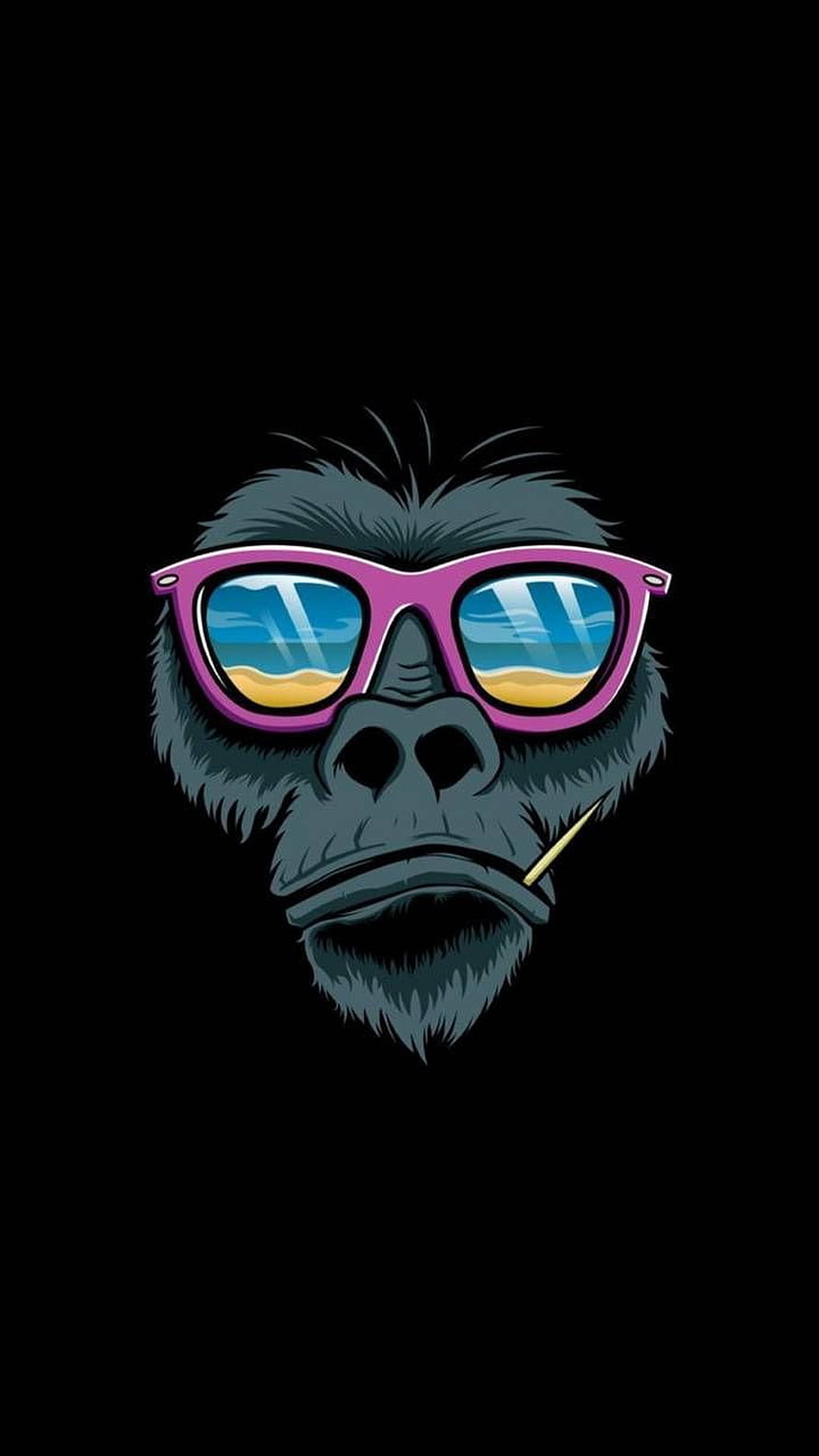 Cool Gorilla Wearing Pink Sunglasses With Beach Reflections On Black Background HD phone wallpaper