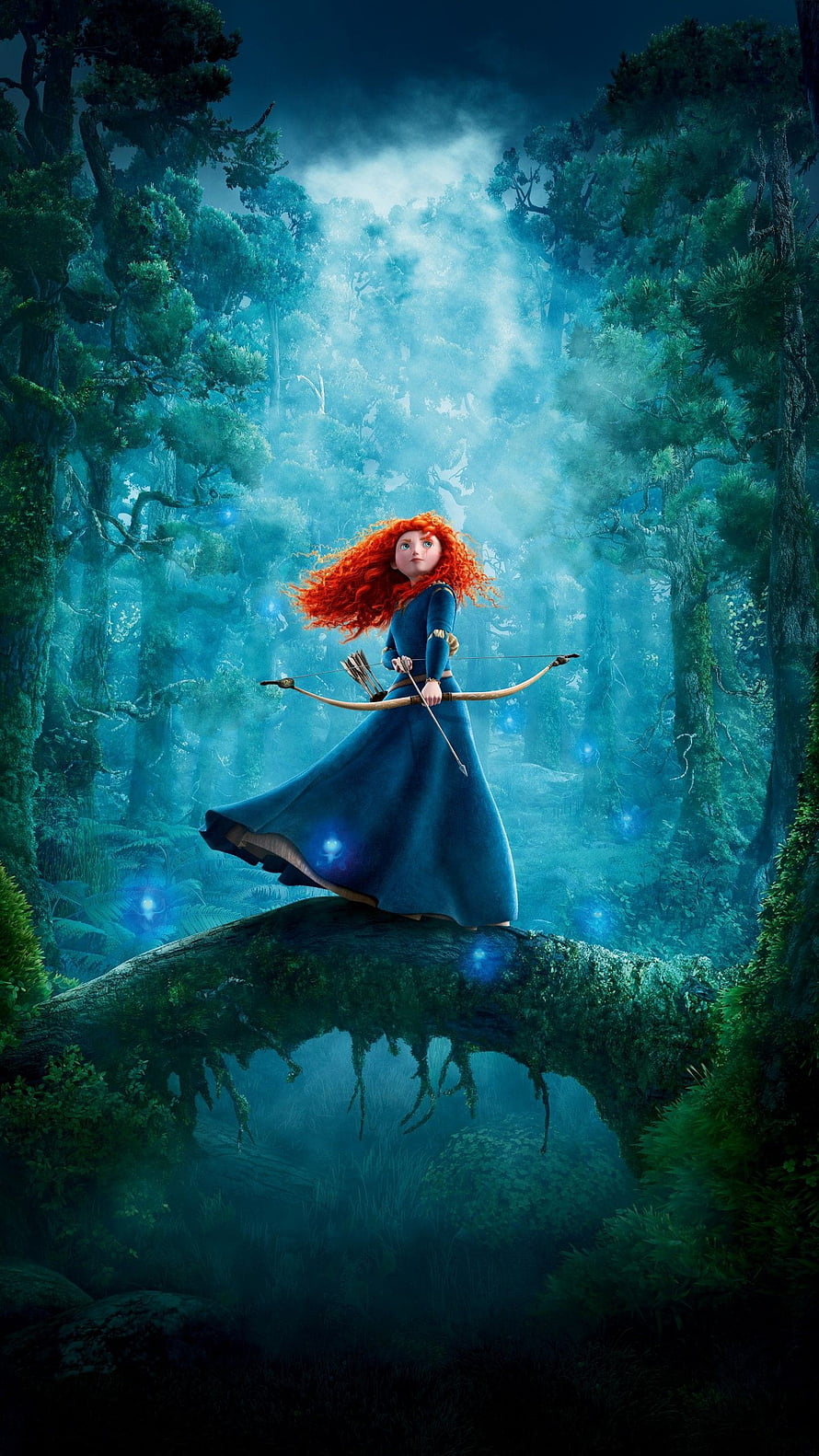 Merida from Disney Brave Standing in a Misty Forest with Bow and Arrow HD phone wallpaper