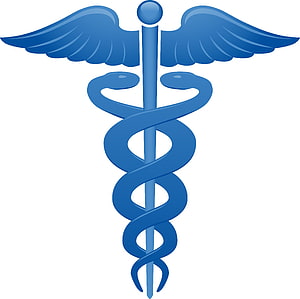 Blue Caduceus Medical Symbol with Wings and Twin Serpents on White Background HD wallpaper