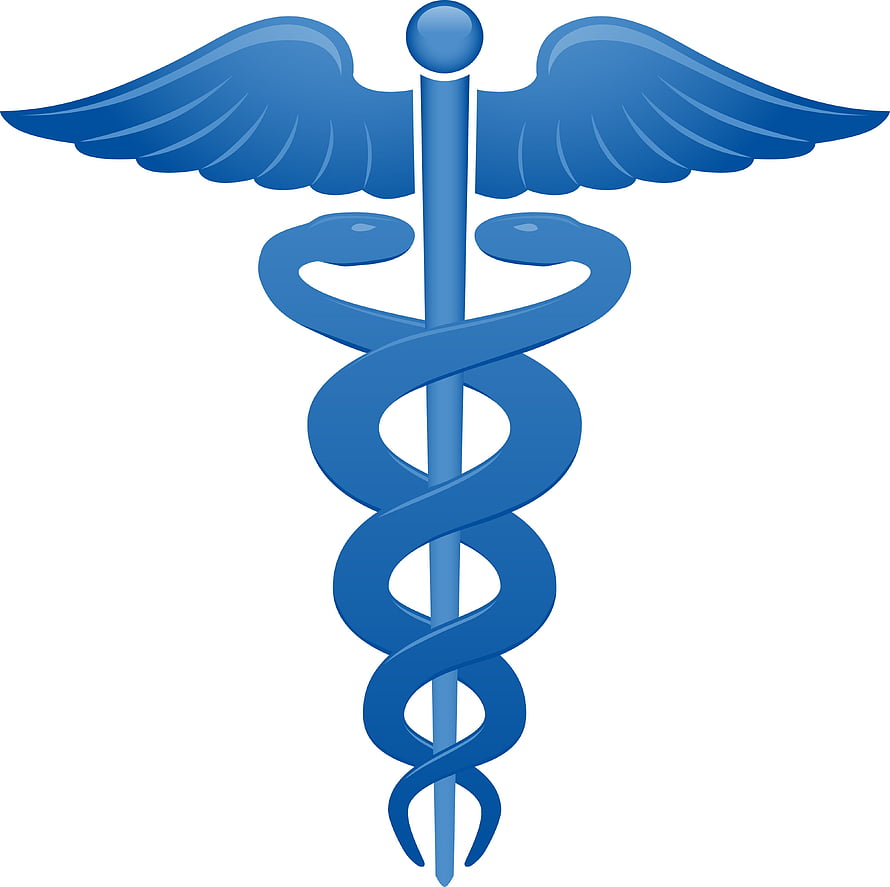 Blue Caduceus Medical Symbol with Wings and Twin Serpents on White Background HD wallpaper