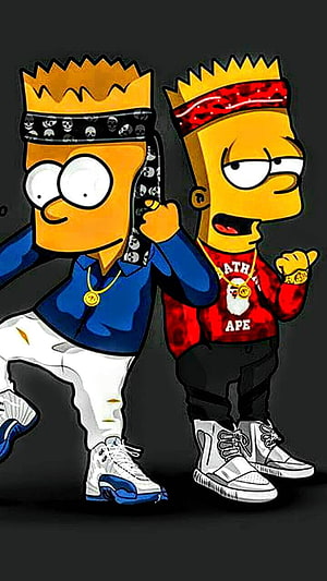 Bart Simpson in Streetwear Style with Bandanas and Sneakers HD phone wallpaper