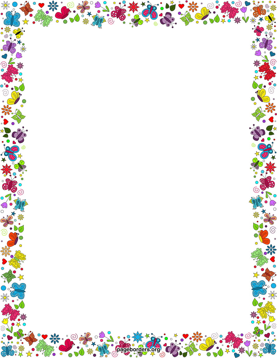 Colorful Butterfly and Flower Page Border Template for Kids HD phone wallpaper