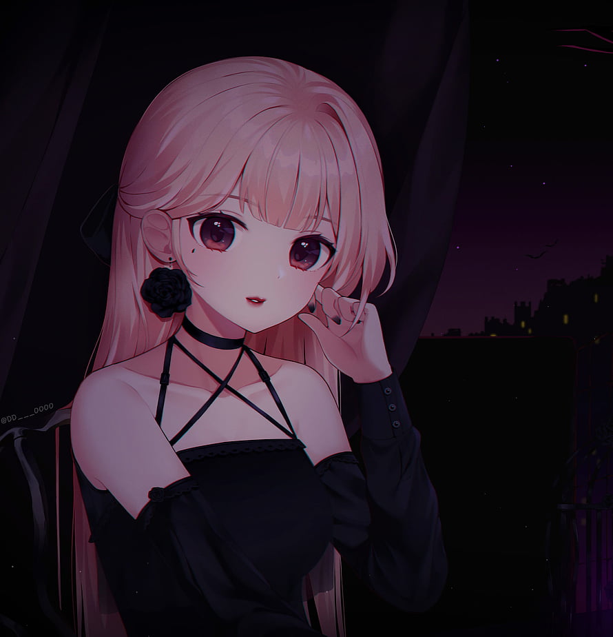 Anime Girl With Pink Hair And Black Gothic Dress In Dark Room HD phone wallpaper