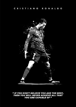 Cristiano Ronaldo Black and White Football Poster with Motivational Quote HD phone wallpaper