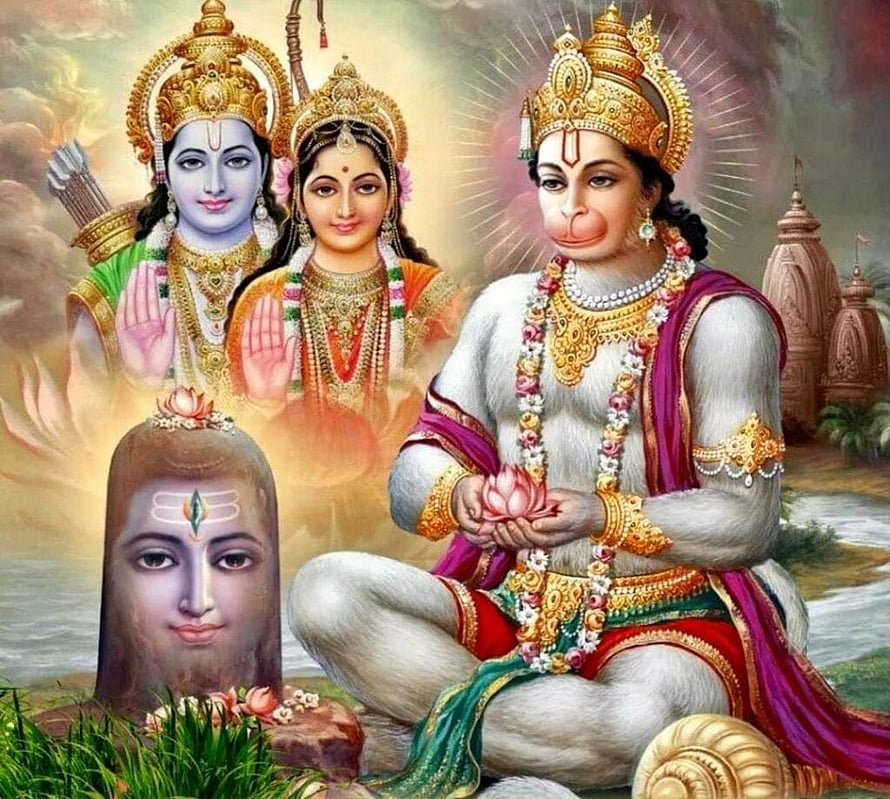 Hanuman Ji with Lord Rama, Sita, and Shiva in Divine Hindu Artwork, Hanuman ji hindu god for pc, god pc HD wallpaper
