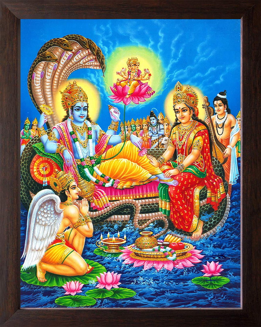 Vishnu and Lakshmi on Sheshanaga Hindu Deity Art HD phone wallpaper
