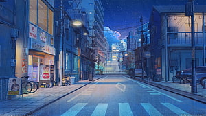 Anime Style Night Street Scene With Convenience Store And Starry Sky HD wallpaper