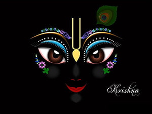Krishna Face Art with Peacock Feather and Floral Decorations HD wallpaper