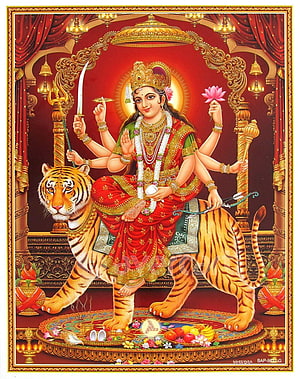 Goddess Durga Riding Tiger Hindu Deity Art HD phone wallpaper