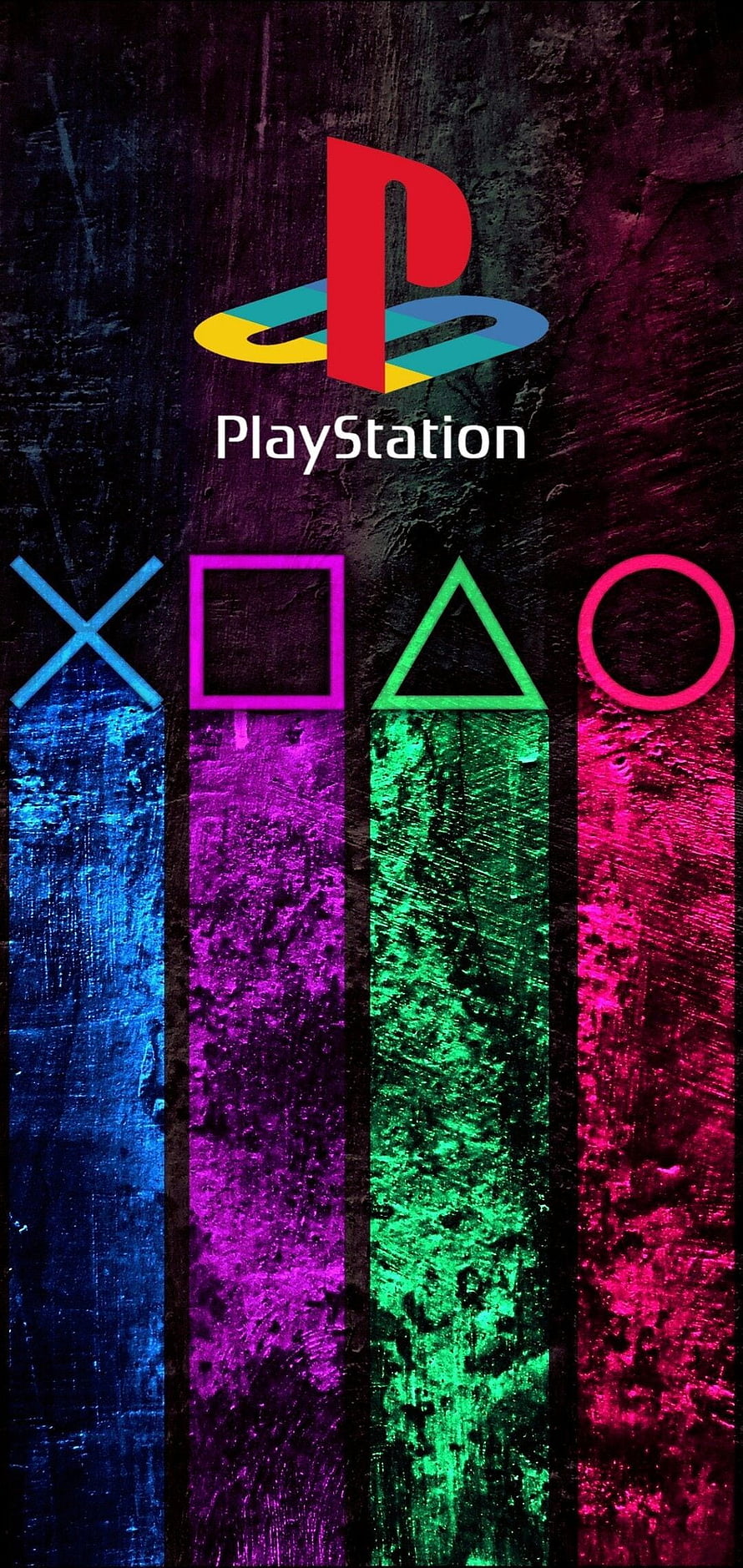 PlayStation Logo and Controller Symbols on Colorful Grunge Background HD phone wallpaper