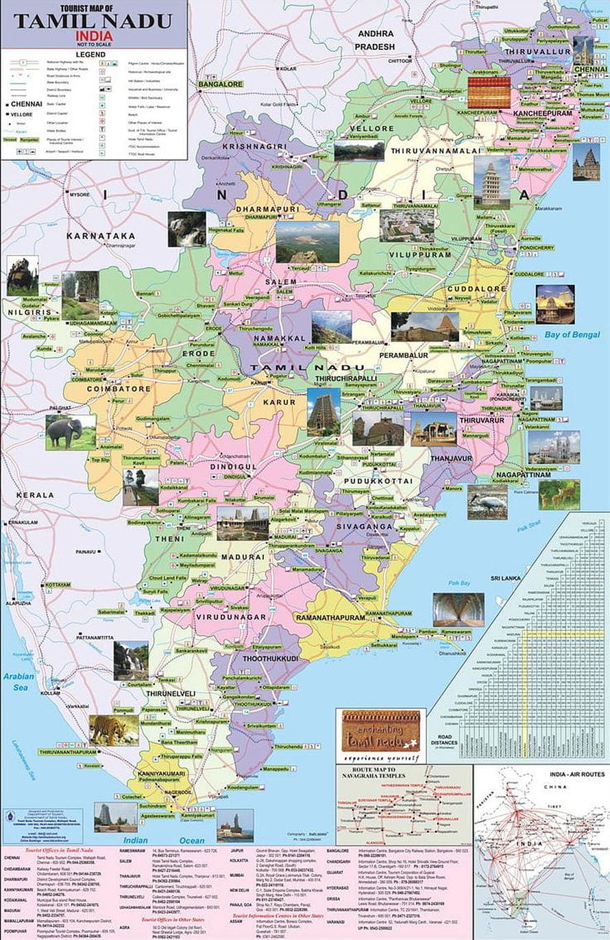 Tamil Nadu India Tourist Map with Districts, Cities, and Landmarks HD phone wallpaper