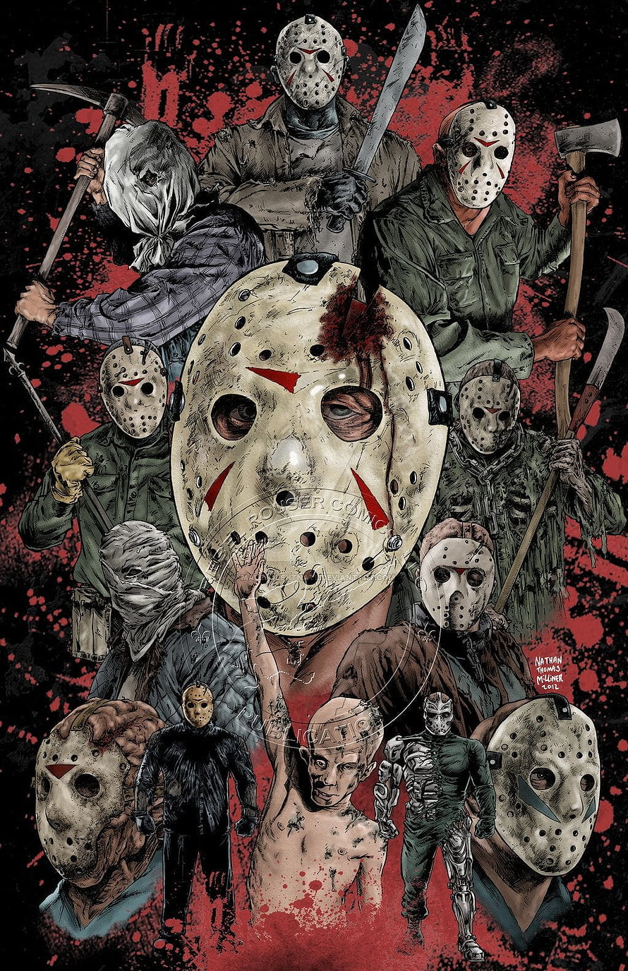 Jason Voorhees and Michael Myers Horror Villain Illustration HD phone wallpaper