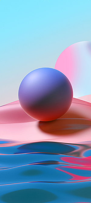 Abstract 3D Render of Glossy Blue and Pink Spheres on Wavy Surfaces HD phone wallpaper