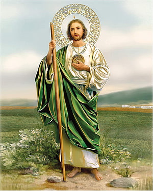 Divine Shepherd Jesus Christ in Green Robes Holding Staff with Sacred Heart and Halo HD phone wallpaper