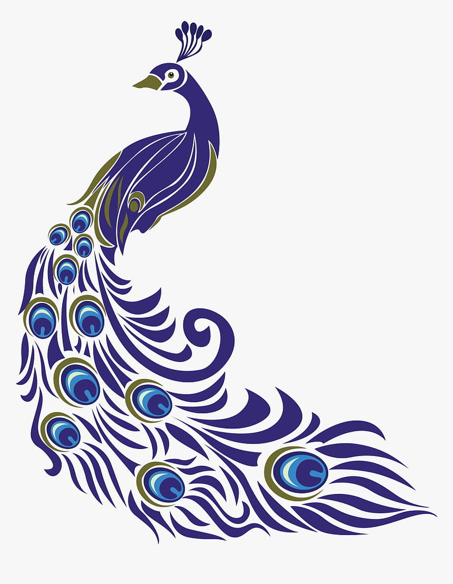Stylized Peacock Vector Illustration with Ornamental Blue and Gold Feather Patterns HD phone wallpaper