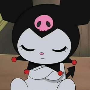 Kuromi Anime Character with Closed Eyes and Pink Skull Emblem HD wallpaper