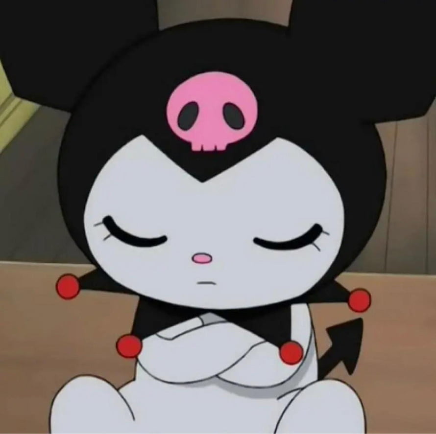 Kuromi Anime Character with Closed Eyes and Pink Skull Emblem HD wallpaper