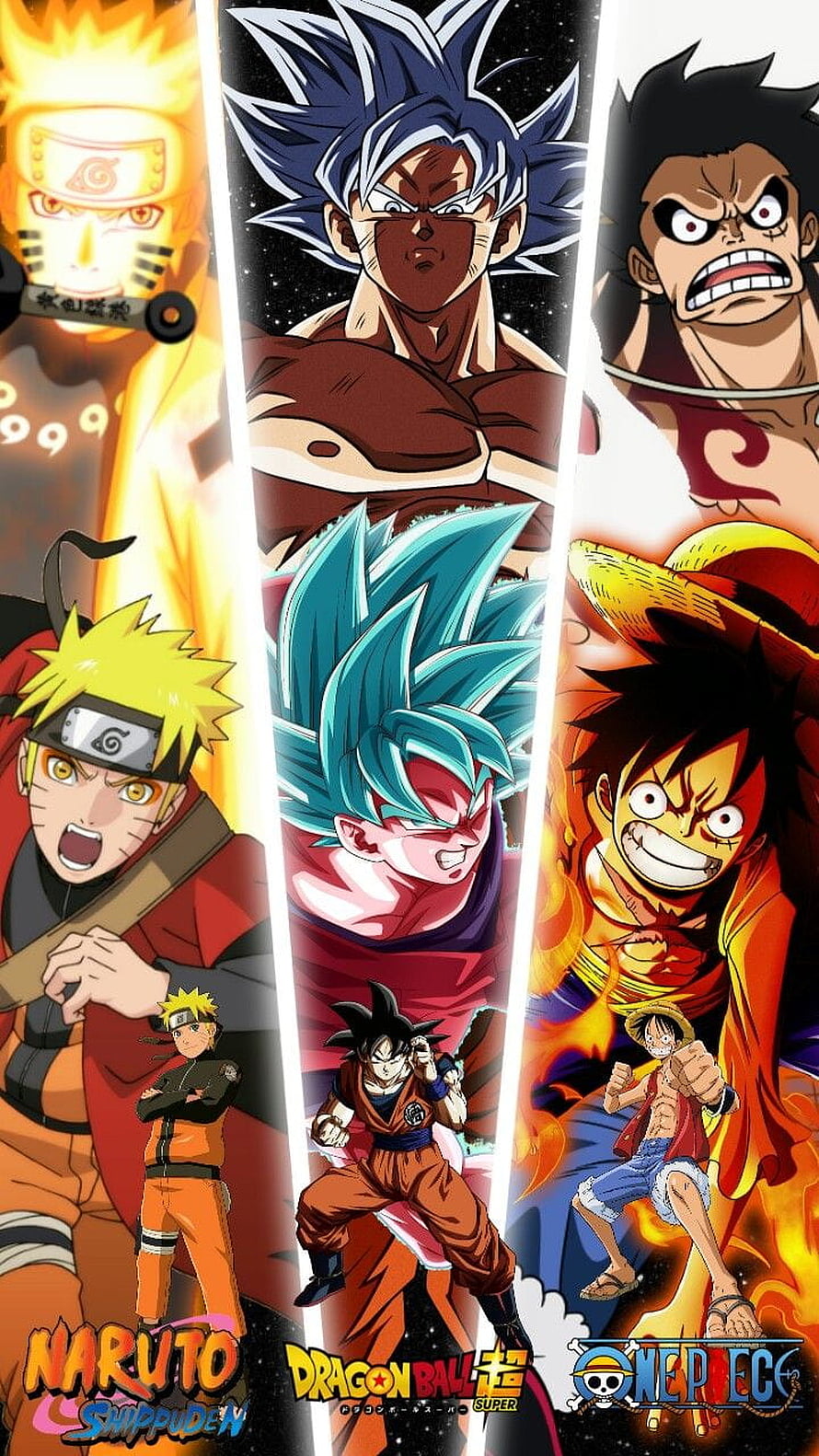 Naruto Shippuden Dragon Ball Super and One Piece Anime Character Collage HD phone wallpaper