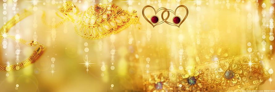 Golden Wedding Jewelry With Heart Rings And Sparkling Background HD wallpaper