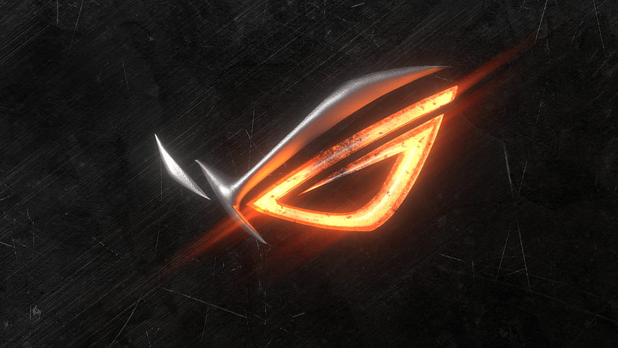 Glowing Orange ROG Eye Logo on Dark Textured Background HD wallpaper