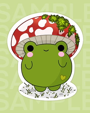 Cute Cottagecore Mushroom Frog Sticker Design with Red Cap and Green Moss HD phone wallpaper