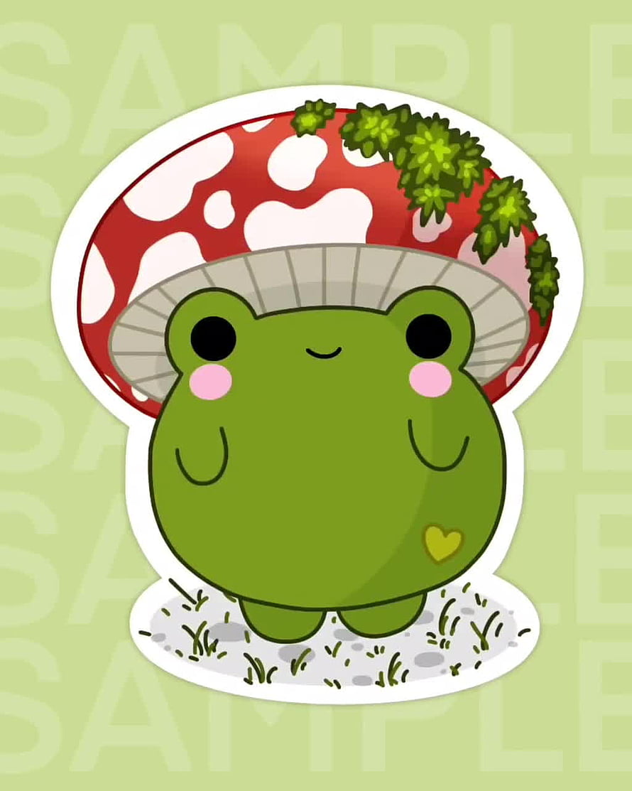 Cute Cottagecore Mushroom Frog Sticker Design with Red Cap and Green Moss HD phone wallpaper