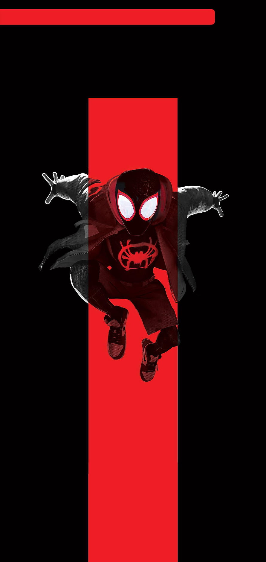 Miles Morales Spider-Man Leaping in Black Suit with Red Hoodie and Spider Logo, Spiderman Amoled For Android, super amoled spider man HD phone wallpaper