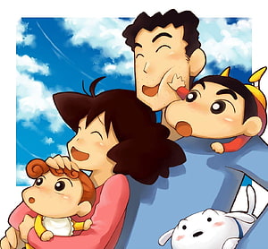 Crayon Shin-chan Family Portrait with Nohara Parents and Himawari HD wallpaper