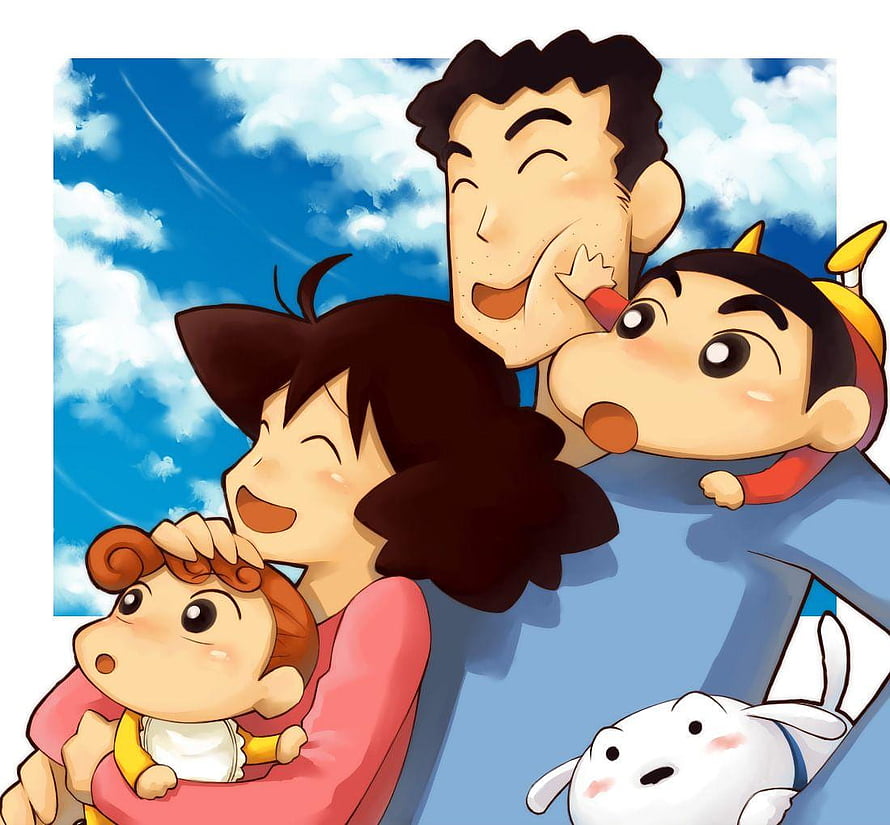 Crayon Shin-chan Family Portrait with Nohara Parents and Himawari HD wallpaper