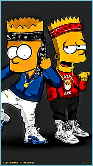 Two Simpsons Characters in Streetwear Style with Bandanas and Sneakers HD phone wallpaper