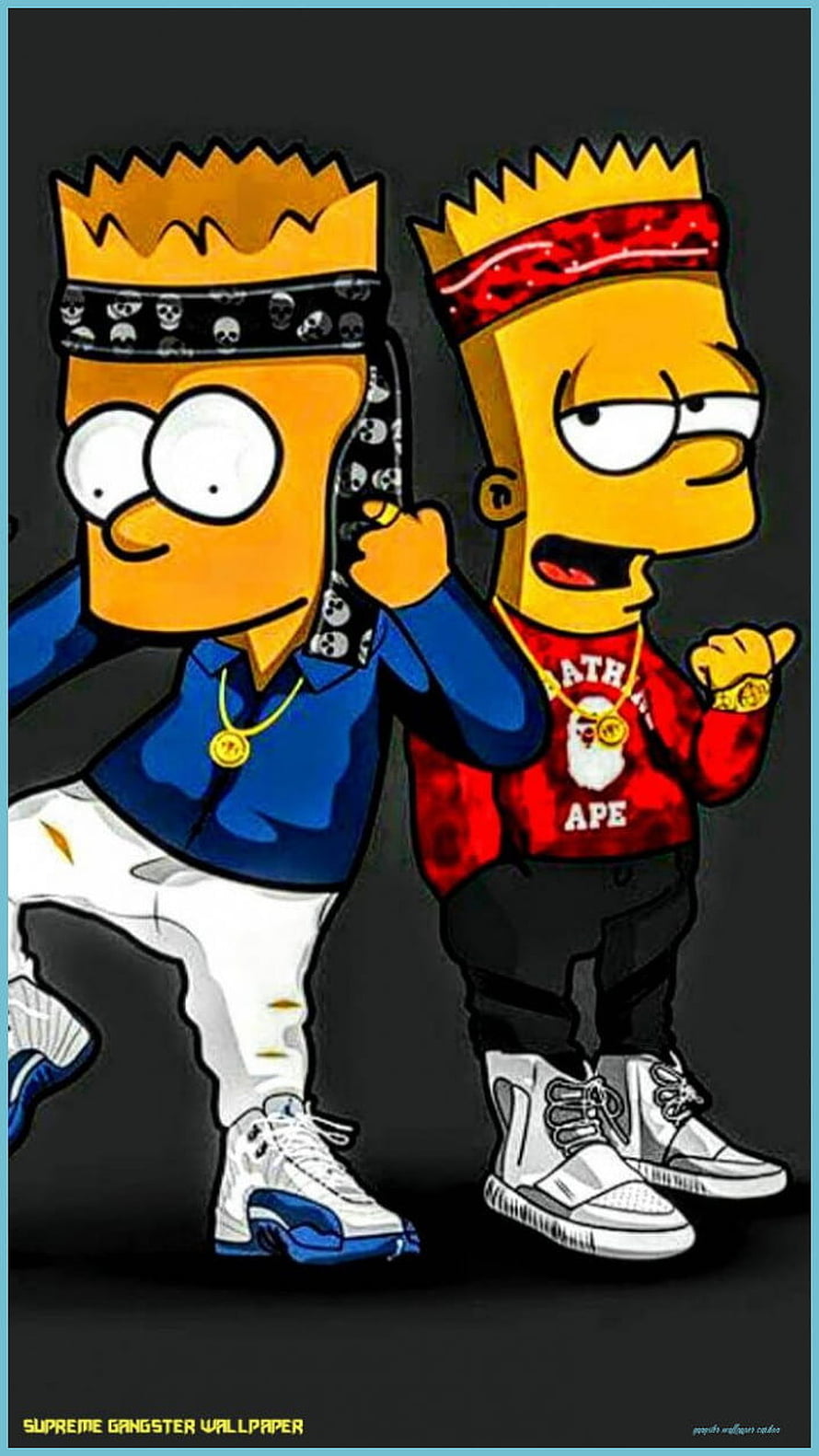 Two Simpsons Characters in Streetwear Style with Bandanas and Sneakers HD phone wallpaper