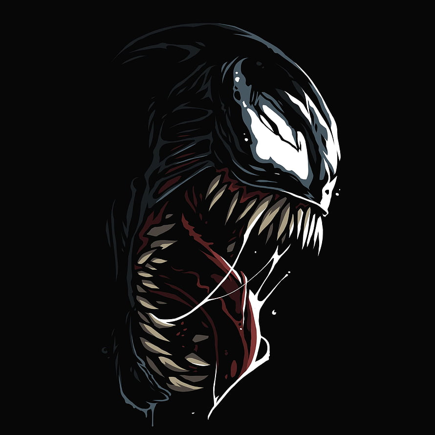 Venom Character Illustration with Sharp Teeth and Drool on Black Background HD phone wallpaper