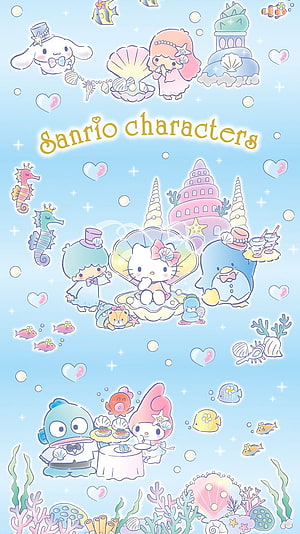 Sanrio Characters Underwater Ocean Scene with Hello Kitty and Friends HD phone wallpaper